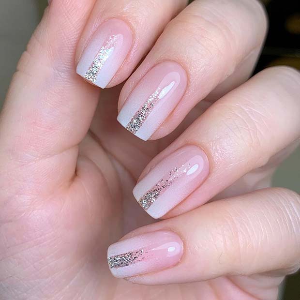 Short Ombre Nails with Glitter Stripes