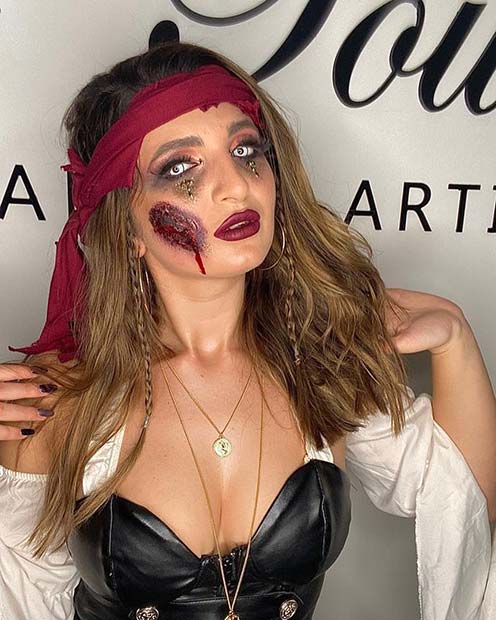 Pirate Makeup with a Wound