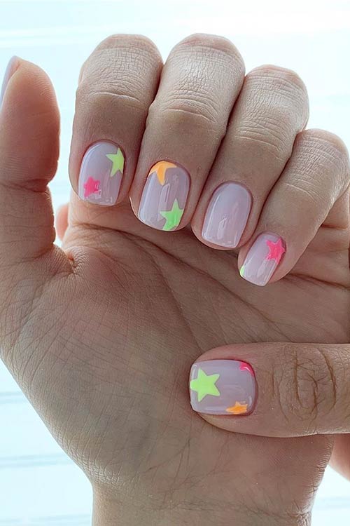 Short Nails with Colorful Stars
