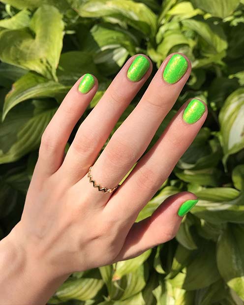 Simple and Short Neon Green Nails