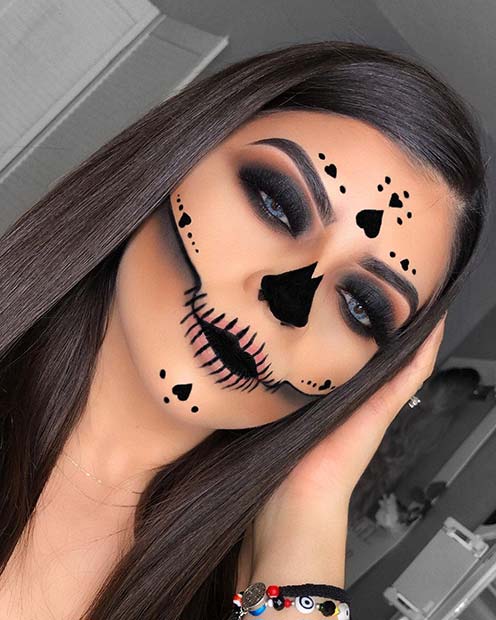 Skull Makeup with Hearts