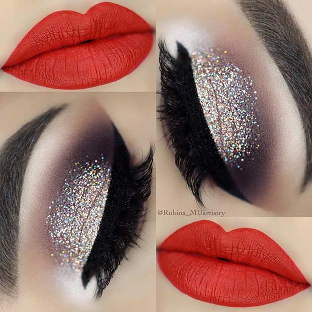 Glittery Eyes and Vivid Red Lips