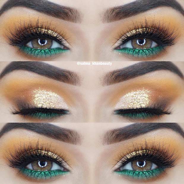 Gold and Green Eye Makeup Idea
