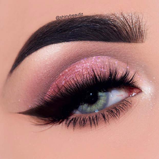 Sparkly Pink Eyes with Bold Lashes