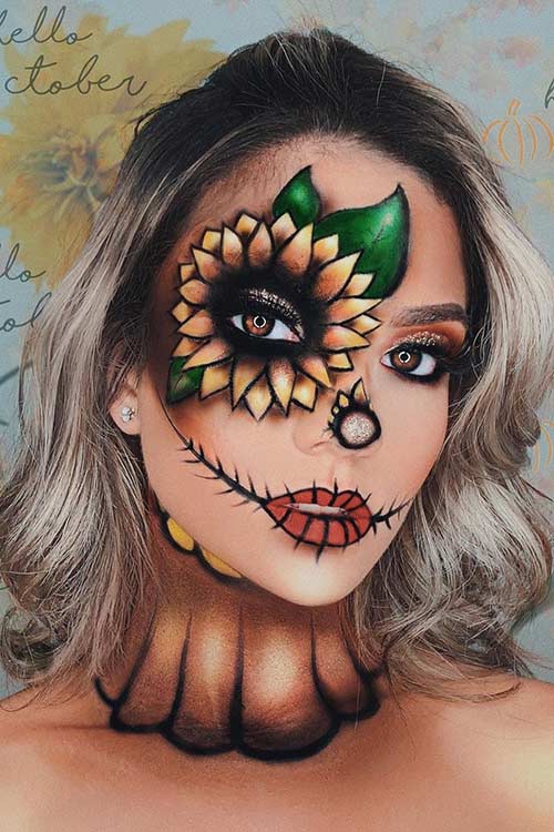 Sunflower Scarecrow Halloween Makeup