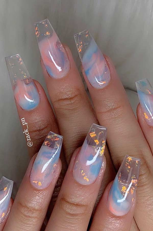 Clear Marble Nails with Foils